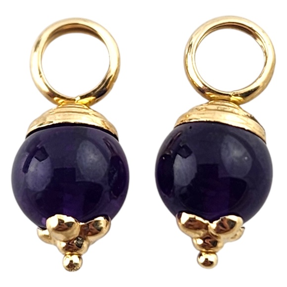 14 Karat Yellow Gold Purple Bead Hoop Earring Enhancers #18568 - Picture 1 of 6